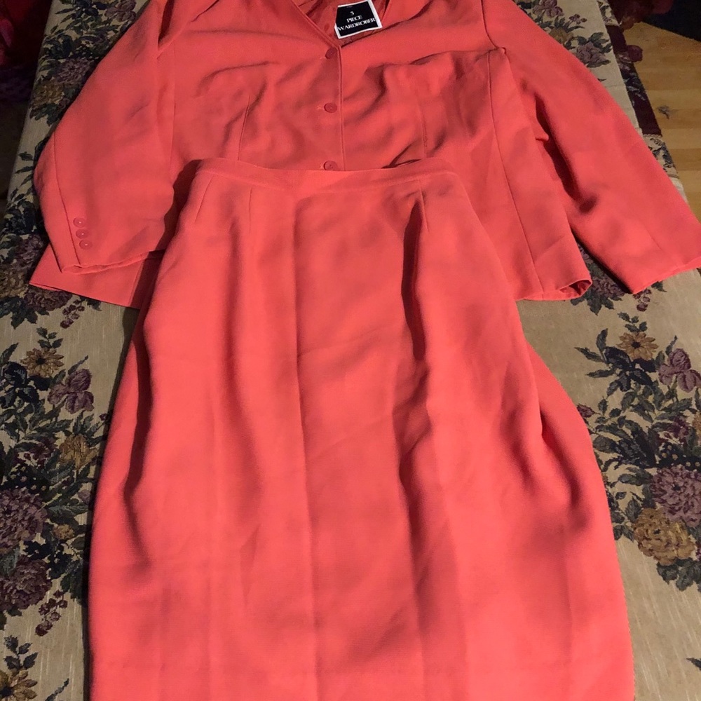 Studio C tangerine suit jacket and skirt 24